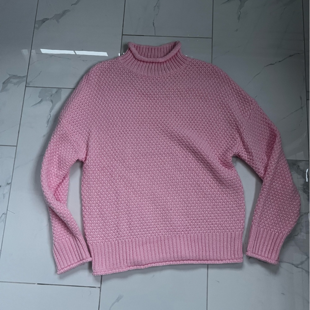 Tecrew chunky turtleneck batwing Pink pullover Women's Sweater